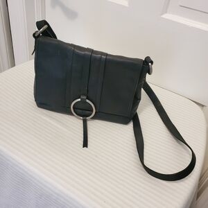 Nino Bossi Black Leather Flap over Crossbody, Casual